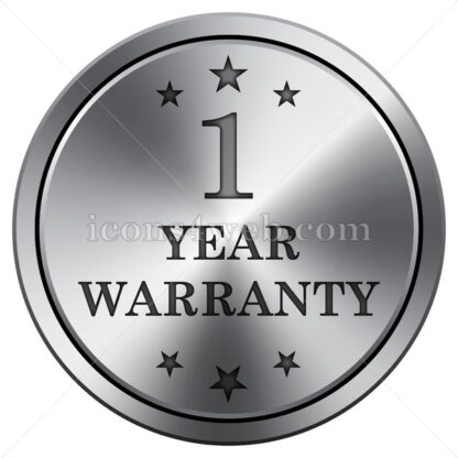 1 year warranty icon. Round icon imitating metal. - Website icons