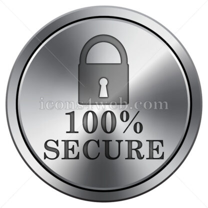 100 percent secure icon. Round icon imitating metal. Secure button. - Website icons
