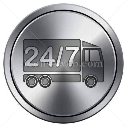 24 7 delivery truck icon. Round icon imitating metal. - Website icons