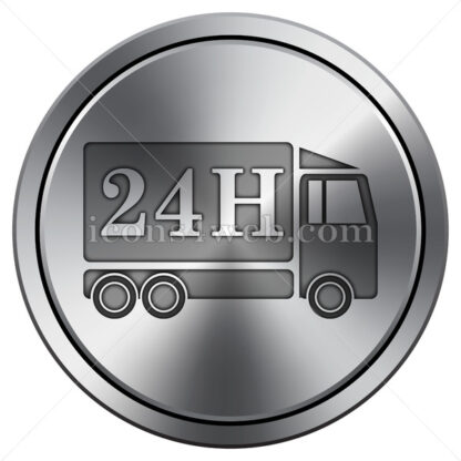24H delivery truck icon. Round icon imitating metal. - Website icons