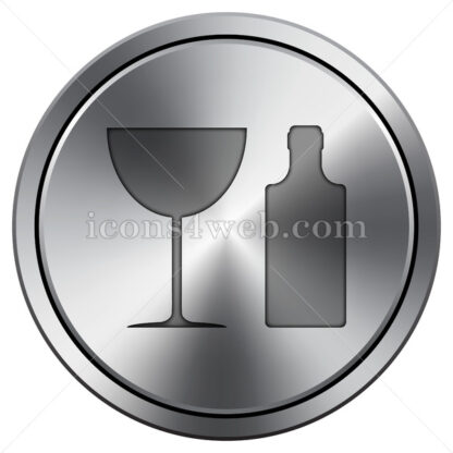 Bottle and glass icon. Round icon imitating metal. - Website icons