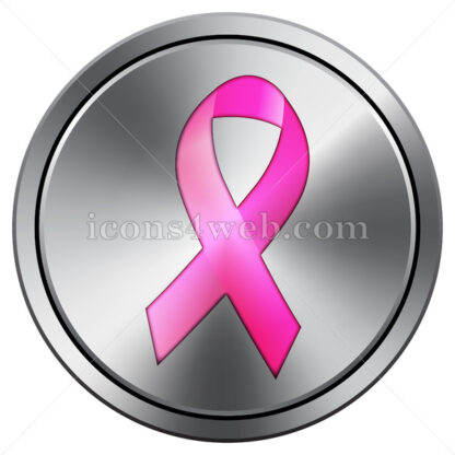 Breast cancer ribbon icon. Round icon imitating metal. - Website icons
