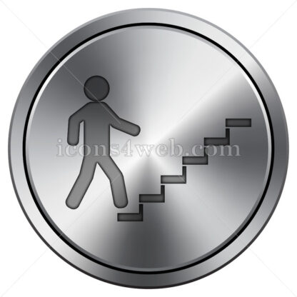 Businessman on stairs – success icon. Round icon imitating metal. - Website icons