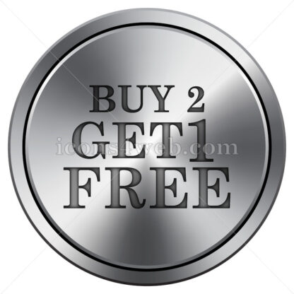 Buy 2 get 1 free offer icon. Round icon imitating metal. - Website icons
