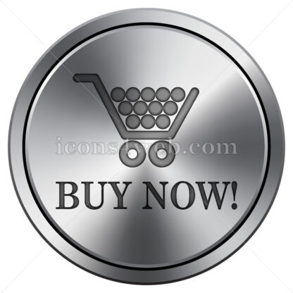 Buy now shopping cart icon. Round icon imitating metal. - Website icons