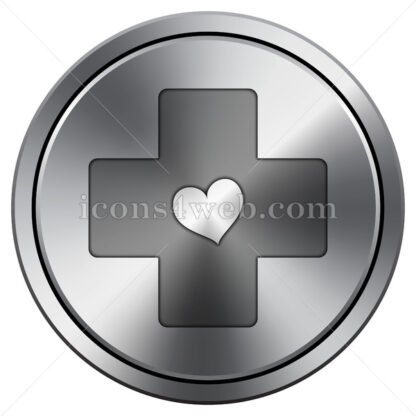 Cross with heart icon. Round icon imitating metal. - Website icons