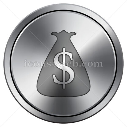 Dollar sack icon. Round icon imitating metal. - Website icons
