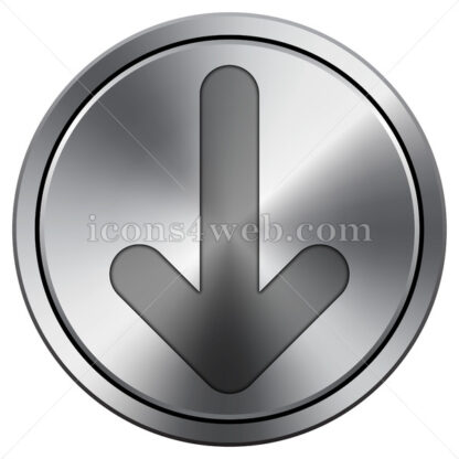 Down arrow icon. Round icon imitating metal. - Website icons