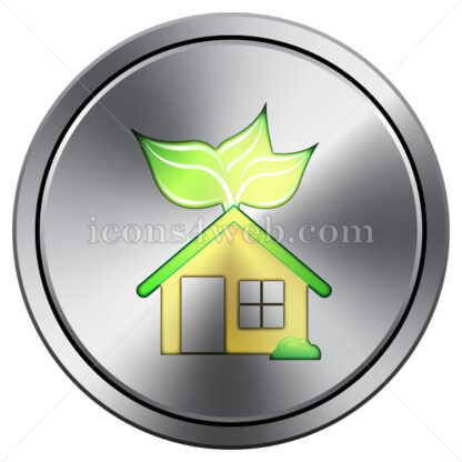 Eco house icon. Round icon imitating metal. - Website icons