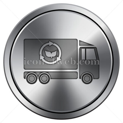 Eco truck icon. Round icon imitating metal. - Website icons