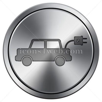 Electric car icon. Round icon imitating metal. - Website icons