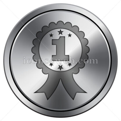 First prize ribbon icon. Round icon imitating metal. - Website icons