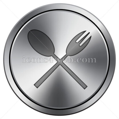 Fork and spoon icon. Round icon imitating metal. - Website icons