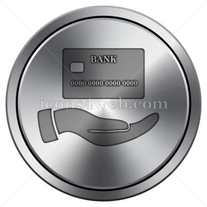 Hand holding credit card icon. Round icon imitating metal. - Website icons