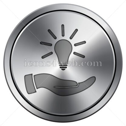 Hand holding lightbulb.Idea icon. Round icon imitating metal. - Website icons