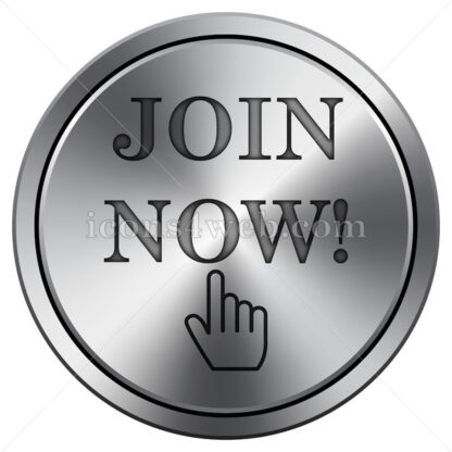 Join now icon. Round icon imitating metal. Join now website button. - Website icons