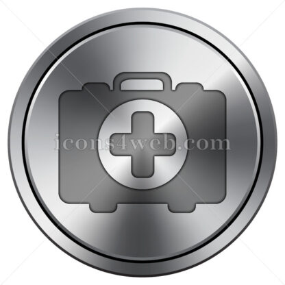 Medical bag icon. Round icon imitating metal. - Website icons