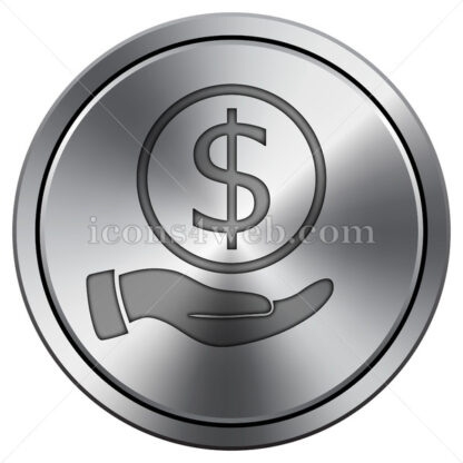 Money in hand icon. Round icon imitating metal. - Website icons