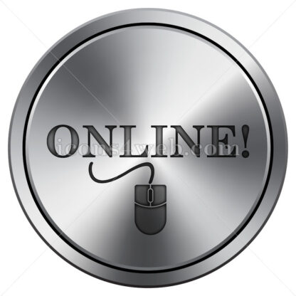 Online with mouse icon. Round icon imitating metal. - Website icons