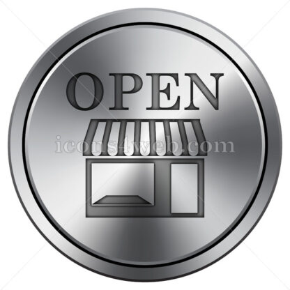 Open store icon. Round icon imitating metal. - Website icons