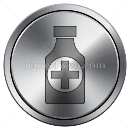 Pills bottle  icon. Round icon imitating metal. - Website icons
