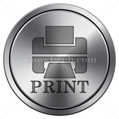 Printer with word PRINT icon. Round icon imitating metal. - Website icons