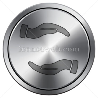 Protecting hands icon. Round icon imitating metal. - Website icons