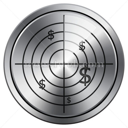 Radar searching money icon. Round icon imitating metal. - Website icons