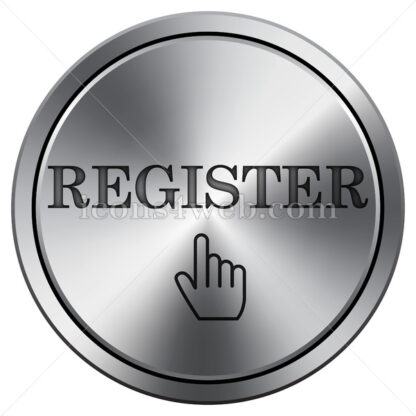 Register icon imitating metal with carved design. Round icon with border. - Website icons