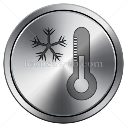 Snowflake with thermometer icon. Round icon imitating metal. - Website icons