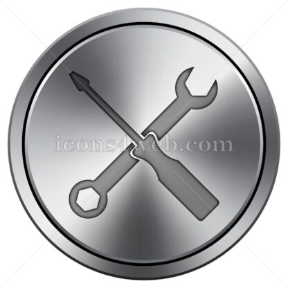 Spanner and screwdriver icon. Round icon imitating metal. - Website icons