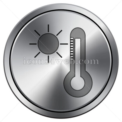 Sun and thermometer icon. Round icon imitating metal. - Website icons