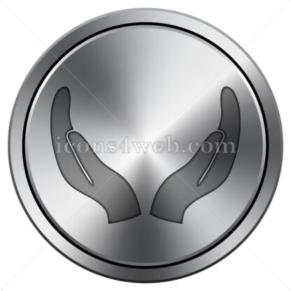 Supporting hands icon. Round icon imitating metal. - Website icons