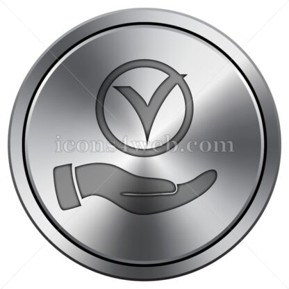 Tick with hand icon. Round icon imitating metal. - Website icons