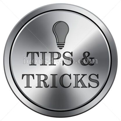 Tips and tricks icon imitating metal with carved design. Round icon. - Website icons