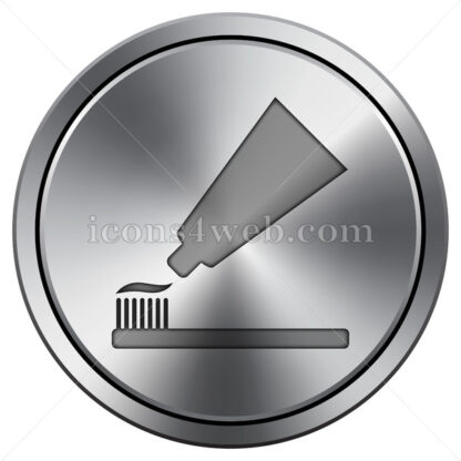 Tooth paste and brush icon. Round icon imitating metal. - Website icons