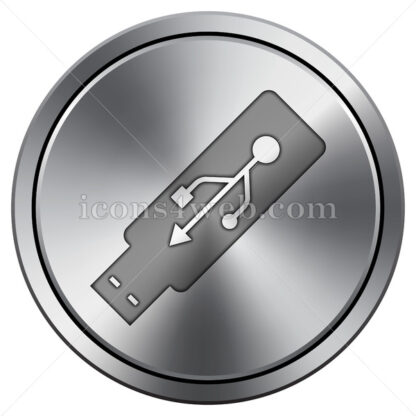 Usb flash drive icon. Round icon imitating metal. - Website icons