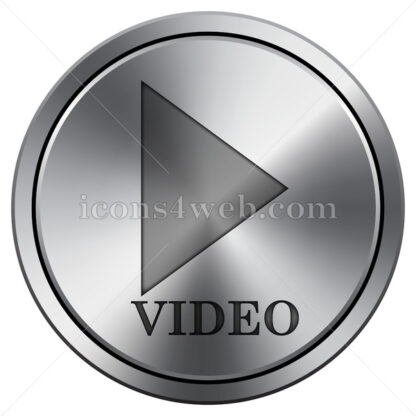 Video play icon imitating metal with carved design. Round icon with border. - Website icons