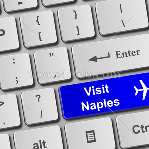 Visit Naples keyboard button. Buy online tickets concept to visit Naples - Website icons