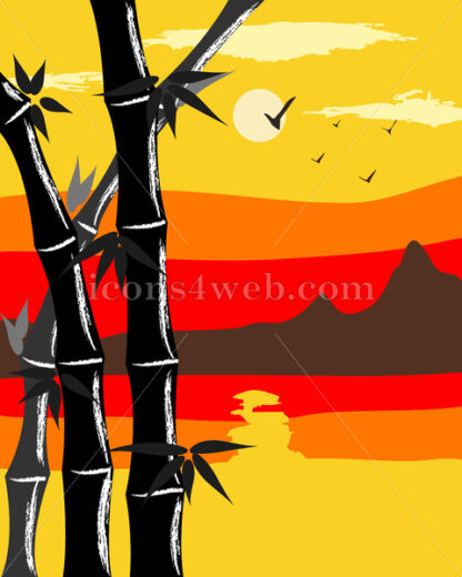 Bamboo vector. Mountain landscape with bamboo on foreground. - Website icons