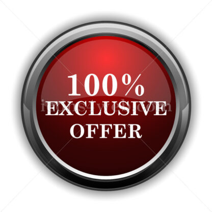 100% exclusive offer icon. Red glossy icon with shadow - Website icons