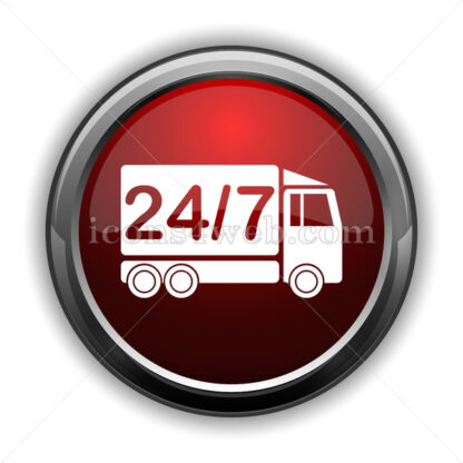 24 7 delivery truck icon. Red glossy web icon with shadow - Icons for website