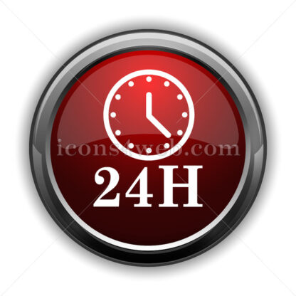 24H clock icon. Red glossy web icon with shadow - Icons for website