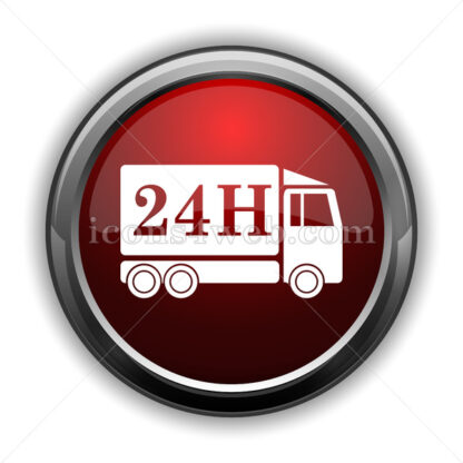 24H delivery truck icon. Red glossy web icon with shadow - Icons for website