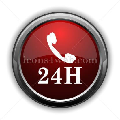 24H phone icon. Red glossy web icon with shadow - Icons for website