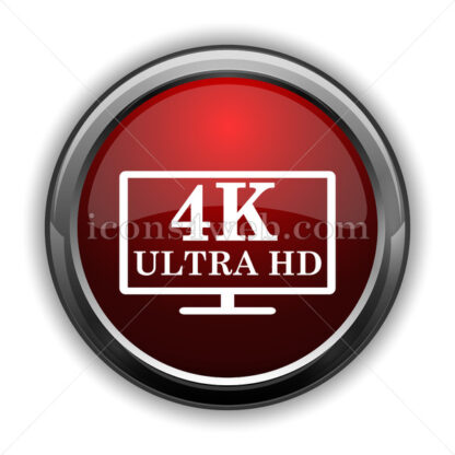 4K ultra HD icon. Red glossy web icon with shadow - Icons for website