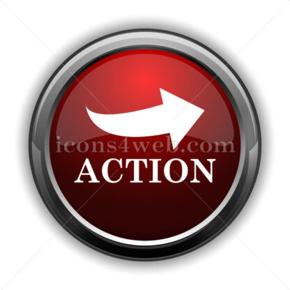 Action icon. Red glossy web icon with shadow - Icons for website