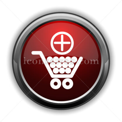 Add to shopping cart icon. Red glossy icon with shadow - Icons for website