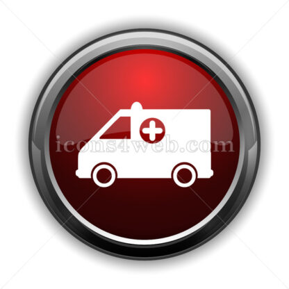 Ambulance icon. Red glossy web icon with shadow - Icons for website