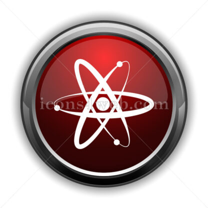Atoms icon. Red glossy web icon with shadow - Icons for website